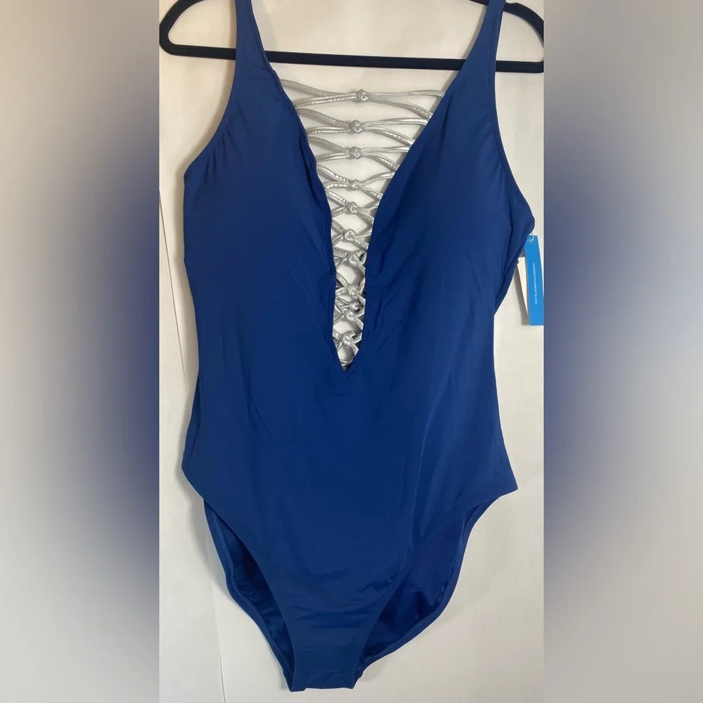 Bleu‎ Rod Beattie Blue Silver One Piece Swimsuit NWT $109 Retail